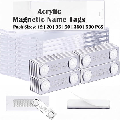 12 Pieces Reusable Magnetic Name Tags Kit Acrylic Magnet Magnetic Name Badge Holders Custom Identity 3" x 1.2" DIY