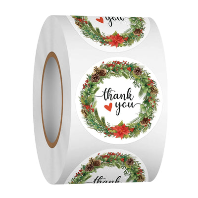 500 PCS 1.5 Inch Thank You Stickers for Small Business, Baking, Gifts, Envelopes, Weddings (Christmas)