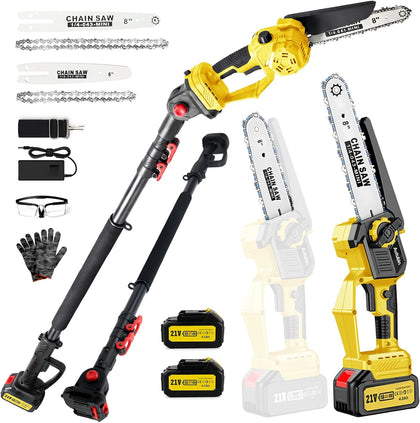 2-in-1 Electric Pole Saw & Mini Chainsaw For Yard Branch Cutting | 8 & 6 Inch Blade for Tree Trimming, 16 FT