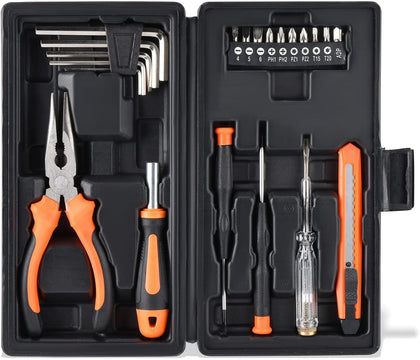 22-Piece Small Tool Kit with Toolbox - Essential Household Tool Set for Home Repair, DIY Projects, Garage & College