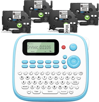 Label Maker Machine with Tape, D210S Label Maker Waterproof-Labels | Portable Labeling Machine Bundle 4PK 12mm 0.47