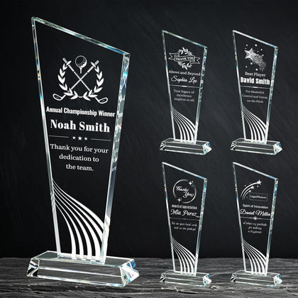Personalized Crystal Trophy Award - Custom Plaque Award with Text Logo Photo - Employee Recognition Awards and