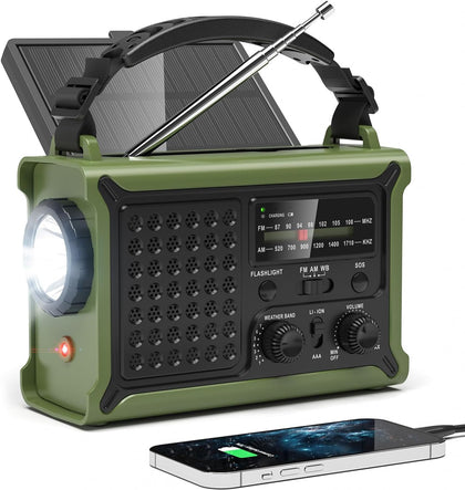 12000mAh/44400mWh Emergency Radio, NOAA Weather Radio, Hand Crank & Solar | Clear Signal, AM/FM Portable Radio, AC
