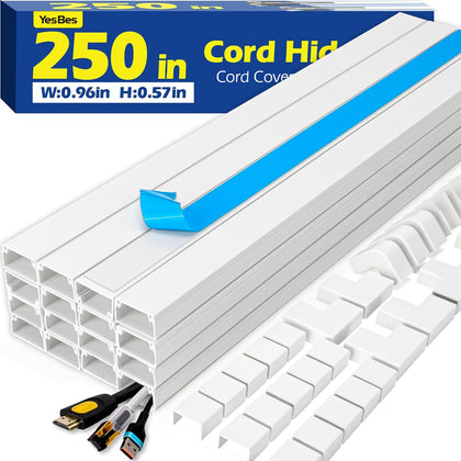 250in Cord Hider Kit, Cord Covers for Wires on Wall, Paintable Cable Raceway, Cord Hider for Wall Mount tv, tv Cable