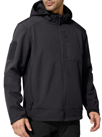 Men's Lightweight Softshell Jacket Winter Fleece Lined Hooded Rain Waterproof Hiking Outdoor Jackets(Black,M)