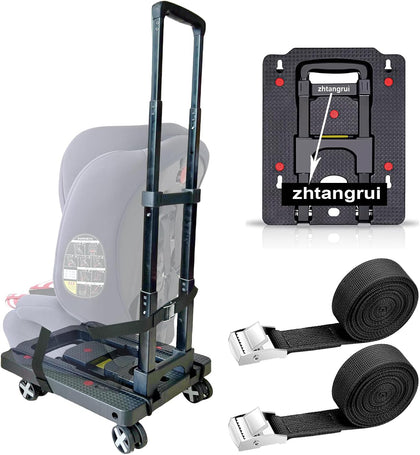 Car Seat Dolly for Airport - CarSeat Roller Cart Wheels for Airplane - Car Seat Travel Cart Carrier with Straps