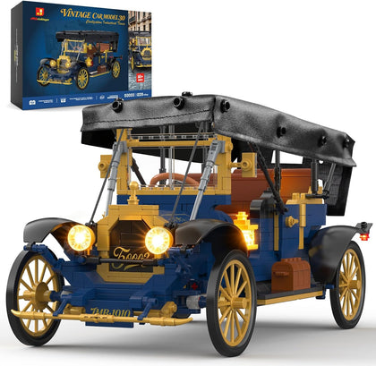 Vintage Classic Car Model Building Set with Light for Adults