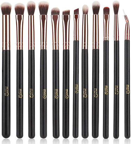 Eye Makeup Brushes 12pcs Rose Gold Eyeshadow Makeup Brushes Set with Soft Synthetic Hairs & Real Wood Handle for