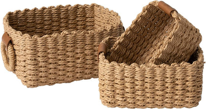 Small Wicker Baskets for Organizing, Recycled Paper Rope Storage Basket Container Bins for Shelves Bathroom Cupboards