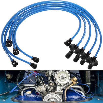 7mm Blue Silicone Ignition Plug Wires Set, 00-9407-0 Spark Plug Wire Set for VW Type 1 Bug, Beetle, Karmann GHIA