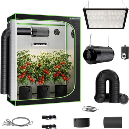 2x4 Complete Grow Tent Kit with LED Grow Light and Fan Filter, 48"x24"x60" 1680D Mylar Indoor Grow Tent System with