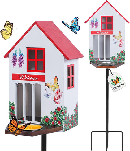 Butterfly House and Feeder for Outside with Metal Stake