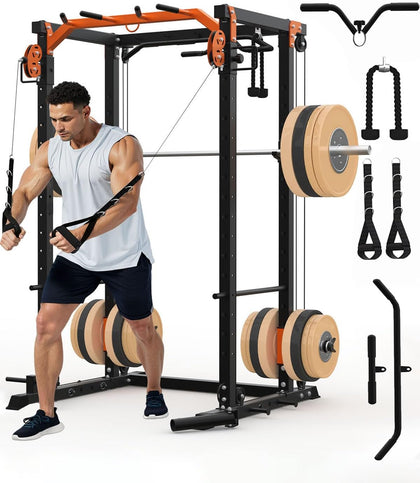 Power Cage, Power Rack with Cable Crossover System, 2000LBS Squat Rack with LAT Pull Down System, Workout Cage with