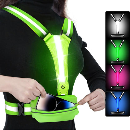 LED Reflective Running Vest with Phone Pouch, Light Gear for Night Cycling | Reflective Running Vest; Running Lights