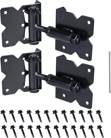 90 Degree Self Closing Gate Hinges - Heavy Duty Vinyl Fence Gate Kit & Baby Gate Hinges, Adjustable Closing Force for