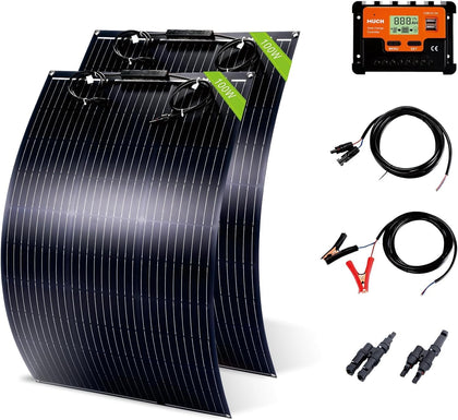 Much 200W Flexible Solar Panel Kit 12V Mono 30A PWM Controller for Van RV | Lightweight bendable mono charger 2pcs