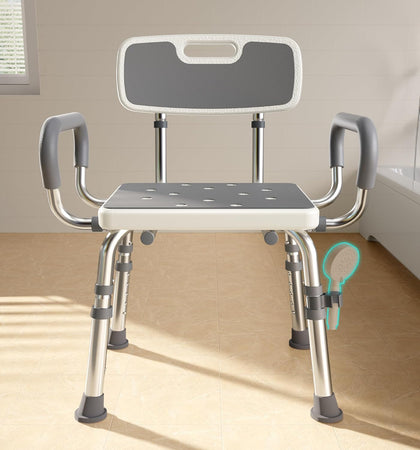 Shower Chair for Inside Shower with Arms and Back, 500lbs Capacity Height Adjustable Shower Seat with Thickened Frame