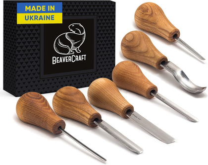 Wood Carving Gouges Kit SC05 - Wood Carving Chisels Set with Palm Gouge & Flat Straight Chisel, Rounded Short Bent