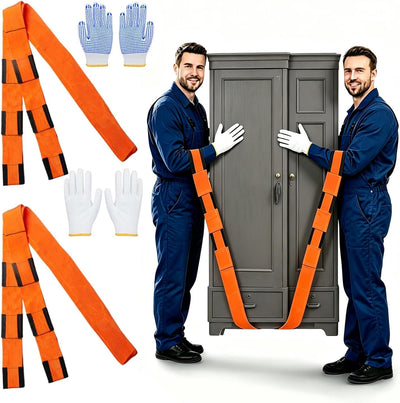 Moving Strap Set for Lifting Furniture with Cotton Gloves & Storage Bag, 2-Person Adjustable Lifting and Moving