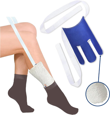 Easy-On Sock Aid Device for Seniors, Flexible Shell, Grip Handles