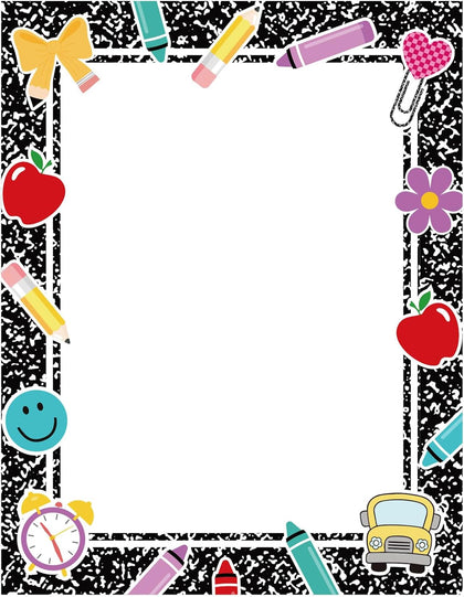 60 Sheet Back to School Stationery Paper Letterhead Black Composition Book Style Writing Paper for Home School Party
