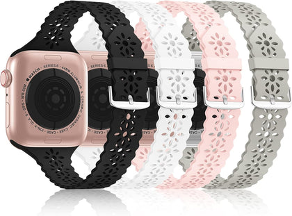 Lace Silicone Bands Compatible with Apple Watch Bands for Women | Slim Thin Hollow-out Wristband for iWatch Series 11