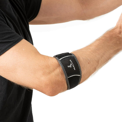 MUELLER Sports Medicine Hg80 Premium Tennis Elbow Support Strap, Elbow Pain Relief Brace For Men and Women, Black