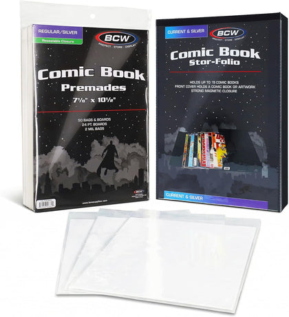 Comic Book StorFolio Kit – Includes Magnetic Comic StorFolio + 50 Silver Age Premade Resealable Comic Book Bags and