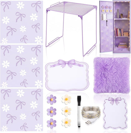 18 Pcs Locker Accessories Kit Bow Locker Organizer Decoration Supplies Shelf Mangentic Wallpaper Whiteboard Mirror