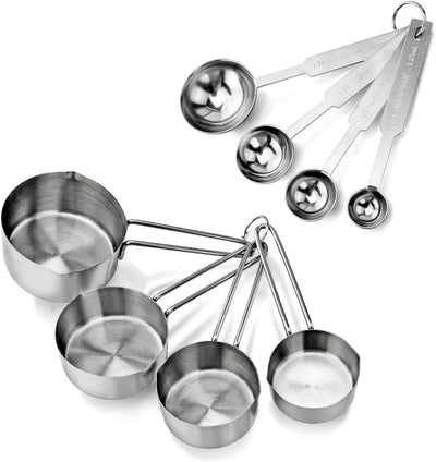 42917 Stainless Steel Measuring Cups and Spoons Set, 8-Piece Metal Measuring Set for Baking, Cooking, Dry and Liquid