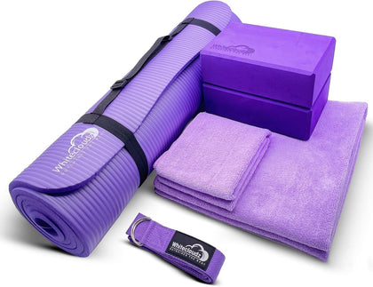 Yoga kit, 7-Piece Yoga Mat Set for Home Workouts, Thick Yoga Mat, Yoga Blocks, Strap, Yoga Towels & Carrying Bag