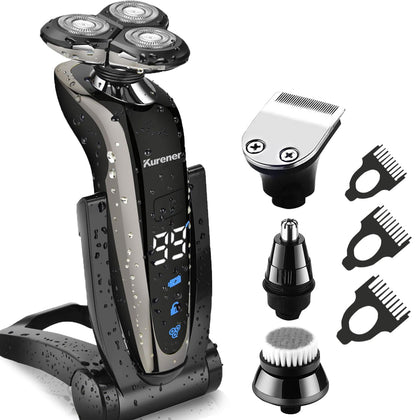 Electric Shaver Razor for Men Rechargeable 100% Waterproof Rotary for Shaving with Nose Trimmer Sideburns Trimmer