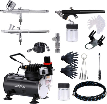 Airbrush Kit with Compressor, Air Brush compressor set with 3 Professional Air brushes for Model Painting,Gravity