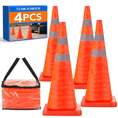 28 Inch 4 Pack Traffic Cones with Storage Bag, Collapsible Safety Cones, Multi Purpose Pop-up Cones with Reflective