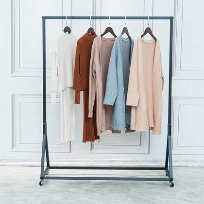 Modern Simple Heavy Duty Metal Rolling Garment Rack with Wheels,Retail Display Clothing Rack, Single Rod