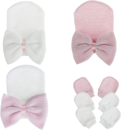 Hospital Newborn Hat Girl with Bow Infant Baby Beanie First Photos