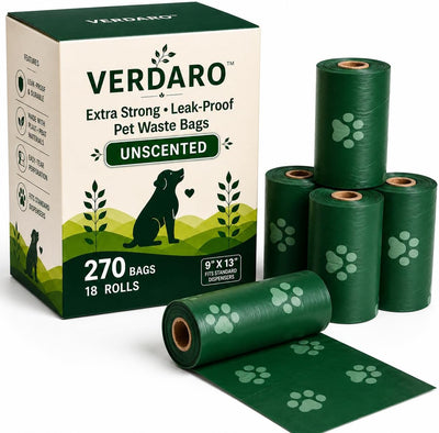 Plant-Based Dog Poop Bags, 270 Bags (18 Rolls), Extra Strong & Leak-Proof Pet Waste Bags, Soft Premium Feel