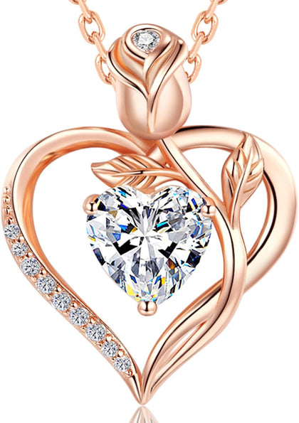 1.2CT Rose Heart Necklace Option of Moissanite or Lab-Grown Sapphire Ruby Emerald&More Necklace for Women Birthstone