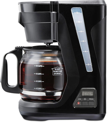 Digital & Programmable FrontFill 12 Cup Drip Coffee Maker | Glass Carafe | Compact | Auto Shutoff | Black & Silver |