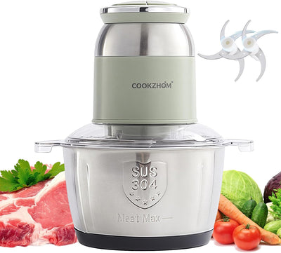 Green Food Processor,500W Electric Meat Grinder with 8 Cup Stainless Steel Bowl and 4 Sharp Blades, Food Chopper &