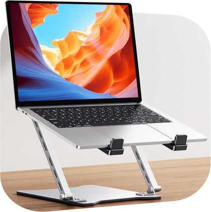 2026 Ultra-Slim Portable Laptop Stand for Desk, Height Adjustable & Dual-Bar Support Laptop Riser Holder, Ventilated