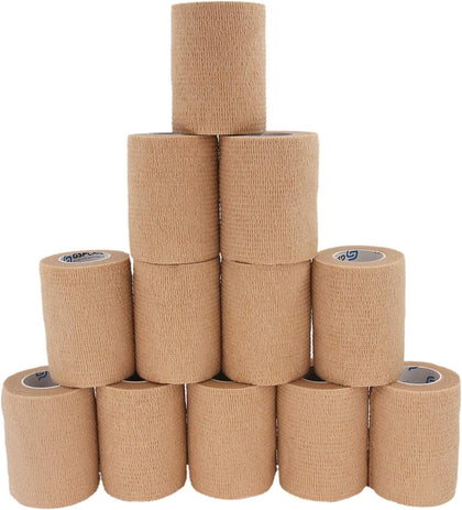 Self Adhesive Wrap Cohesive Bandages 12 Count 3" x 5 Yards, Medical Tape, Adhesive Flexible Breathable First Aid Non