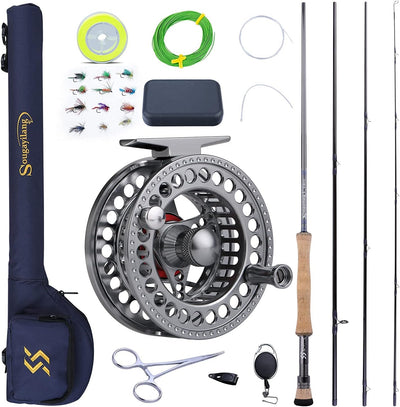 Fly Fishing Rod and Reel Combo, 4 Pieces Ultra Lightweight Portable Fly Rod and CNC Machined Aluminum Alloy Reel