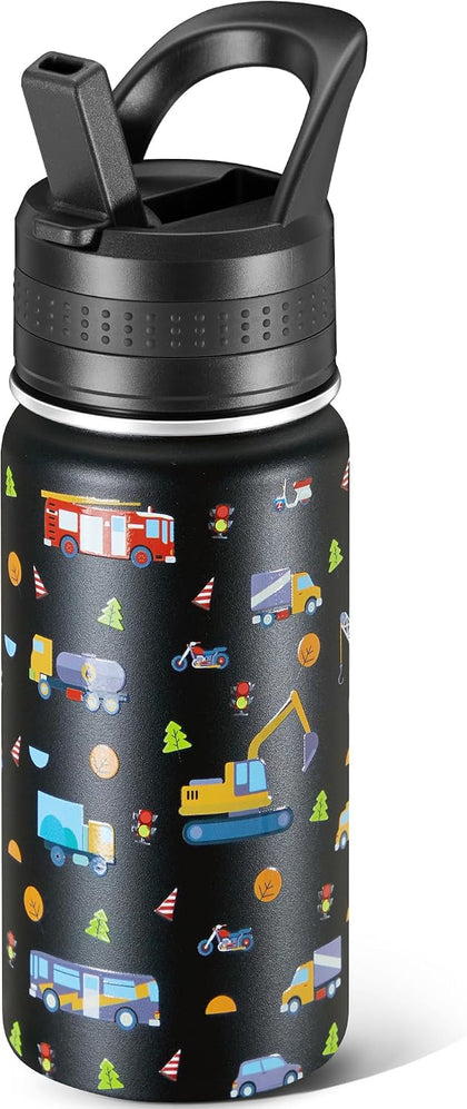 14 Oz Kids Water Bottle, Stainless Steel Water Bottle with Straws, Leak-Proof, BPA-Free, Insulated Water Bottles for