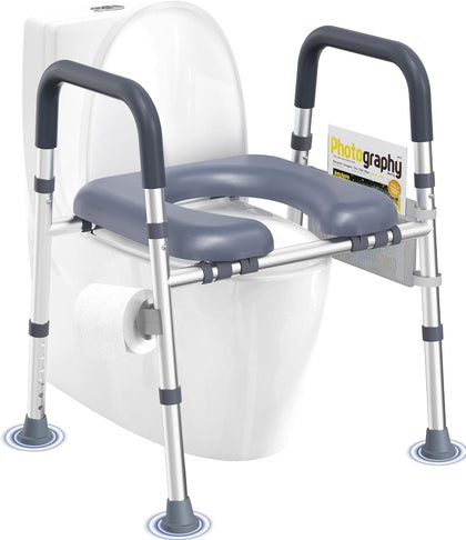 Toilet Seat Risers for Seniors, Raised Toilet Seat with Handles | Elevated Toilet Seat with Padded Seat, Adjustable