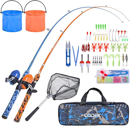 Kids Fishing Pole Set with Full Starter Kits 2 Set Portable Telescopic Fishing Rod and Spincast Reel Cambos with a