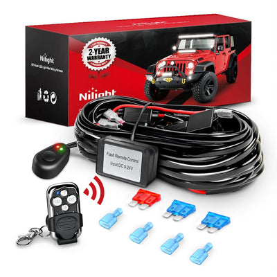Nilight 16AWG Remote Wiring Harness Wireless Strobe Switch 12V 15A 2Leads