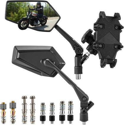 Motorcycle Mirrors with a Phone Holder Fit for Most Motorcycle | RearView Mirror with Phone Mounts Fit for ADV Fits