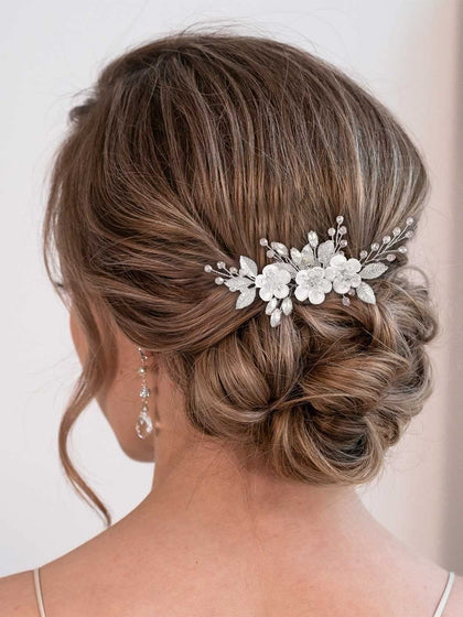 Flower Bridal Hair Comb Wedding Hair Clip Rhinestone Hair Accessories for Brides and Women (Silver)