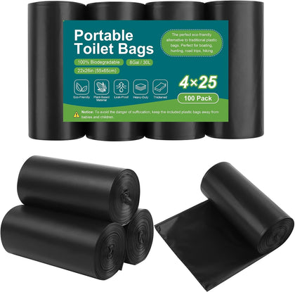 100 Portable Toilet Bags, Drawstring Biodegradable Camping Potty Bags 8 Gallon Waste Bags for 5-8 Gallon Bucket